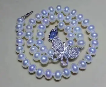 nádherné okrúhle 9-10 mm biela perlový náhrdelník 18-palcové 36