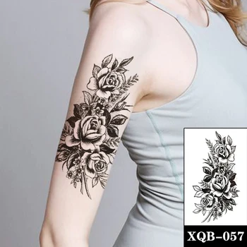 Čierna Veľkosť Ruže, Pivónia Dočasné Tetovanie Nálepky Kvet Maľovanie Falošné Tetovanie Nepremokavé Tatoos Body Art Rameno pre Ženy, Dievča
