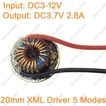 5 Režimov 20 mm Priemer T6 LED Driver 12V Príkon (DC3-12V) Výstup DC3-3,7 V 2.5-2.8 Pre Cree XML XML XM-L2 Osvetlenie Transformátory
