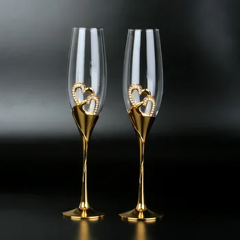 1 pár striebornej farbe svadby šampanského, červeného vína okuliare s krištáľovo 2 krúžky/ champagne sklenené dekorácie flauta fire