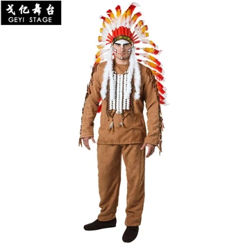 Halloween Oblečenie pre Mužov Dospelých, Kostým Indické Oblečenie Rodák Savage Indiánsky Náčelník v Národnej Cospaly Kostým Džungli
