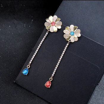 Klasický Jednoduchý Dizajn Drop Náušnice Red&Blue Akryl Dlho Kvetinový Náušnice Pre Ženy Narodeniny Darček Kvetinový Náušnice Šperky
