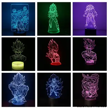 Dragon Ball Z Son Goku Anime 3D Nočné Osvetlenie Deti Spálňa Decor Broly Vegeta Osvetlenie DBZ Led Gohan Farby Lampa Visual