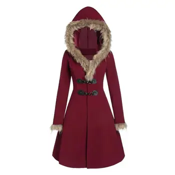 Elegantné Ženy Kabát S Kapucňou Princezná Šaty Lem Faux Kožené Vedro Farbou Jeseň Zima Dámy Plyšové Kabát Vrchné Oblečenie