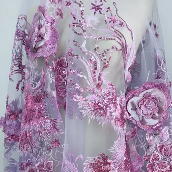 1Y/veľa 3D Kvet Ušľachtilého Výšivky, Čipky Sequin Textílie Pre Svadobné Šaty Ručné Šaty, Sukne Príslušenstvo