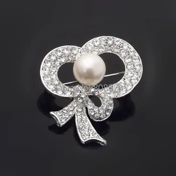 Vintage Fashin Ródium Á Crystal A Pearl Luk Brošňa Elegantné Party Oblečenie Brošňa Kolíky Pre Ženy, Horúce Maloobchodný Predaj!