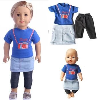 dievča bábiku tričko a jean šaty, nohavice, nastavený pre 18
