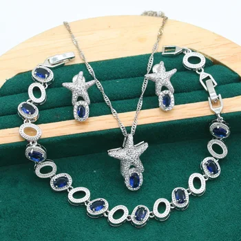 Svadobné Modrá Fialová Topaz 925 Silver Šperky Set pre Ženy, Nevesty, Náramok, Náušnice, Náhrdelník Prívesok Vianočný Darček