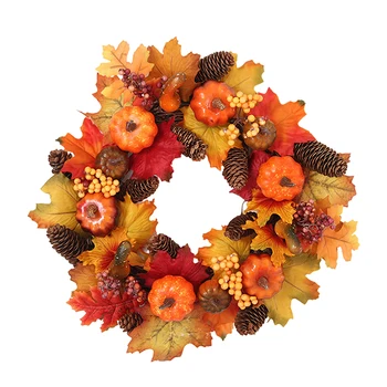 Jeseň Javorový List Tekvica Berry Vence 40 cm Umelý Kvet Predné Dvere Veniec Veniec na Halloween Vďakyvzdania