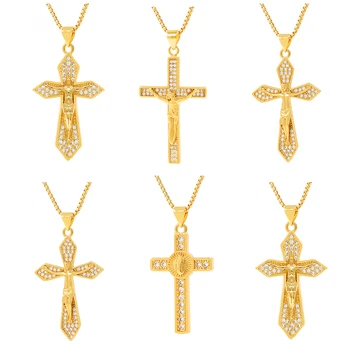 Módne Jednoduché Lesklé CZ Náhrdelník Zlatá Farba Crystal Ježiš Kríž Náhrdelník Prívesok Pre Mužov, Ženy, Pár Šperky Darček Veľkoobchod