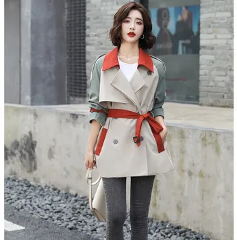 Jar, Jeseň Oblečenie pre Ženy kórejský Voľný čas Zákopy Srsti Voľné Naopak, Šitie Farba Dámy Vietor vrchné oblečenie Double-Breasted