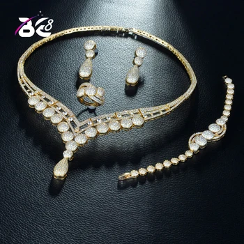 8 Nový Luxusný AAA Kubických Zlatá Farba Zirconia turecký Šperky Sady pre Nevestu 4PCS Náušnice, Náhrdelník Pendientes Mujer Moda S291