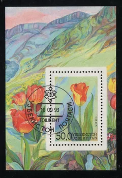 1Sheet Uzbekistan Post Pečiatky 1993 Tulipány Používa Post Označené Poštovné Suvenír List Známky pre Zber