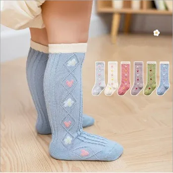 Jesenné a zimné dvakrát ihly vertikálne pásy nad kolená ponožky dojčatá deti, dieťa dlho malý kvet trubice ponožky
