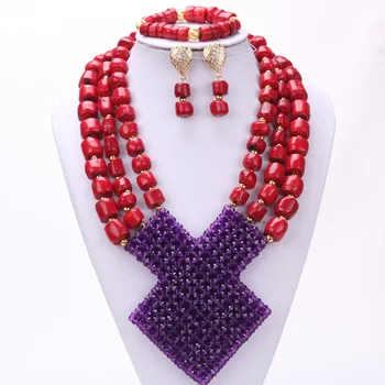 Najnovšie Dudo Afriky Dubaj šperky Červená Prírody Coral Korálky Šperky Fialová Crystal Korálkové Šperky Set Design