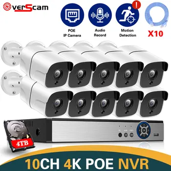 4K KAMEROVÝ Bezpečnostný Systém 10CH POE NVR Auta 8MP Exteriérový Vodotesný Zvukový POE IP Kamera kamerový Systém Kit XMEYE P2P 4CH