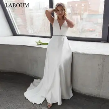 LaBoum Moderné Riadok Svadobné Šaty Pre Ženy 2023 Sexy Tvaru Svadobné Šaty Mäkké Satin Vestido De Casamento S Sweep Vlak