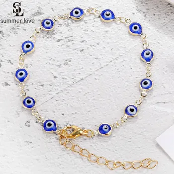 Modré Smalt turecký Oko Korálky Náramok pre Ženy Móda Zlato Strieborná Farba Tenké Reťazca Braceles Priateľstvo Šperky