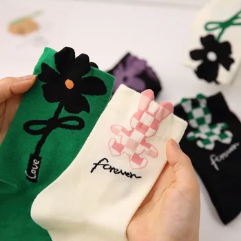 Ženy Ponožky Kvetinový Vzor, Roztomilý Kawaii Japončina Kórejčina Štýle Kreslených Harajuku Zábavné Priedušná Bežné Krátke Bavlna Kvetinový Ponožky