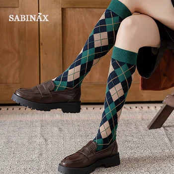 SABINAX Vintage Diamond Mreže Teľa Ponožky Elegantná Dáma Bežné Zápas Pančuchy Ponožky Britský Štýl 2022 Jarné dámske Ponožky