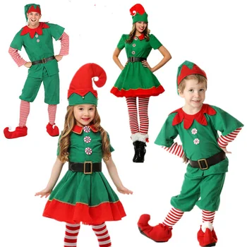 Vianočné Cosplay Kostým Pre dieťa Chlapci Dievčatá Dospelých Rodiny Nový Rok Xmas Party Šaty Zelené Santa Claus Výkon Oblečenie