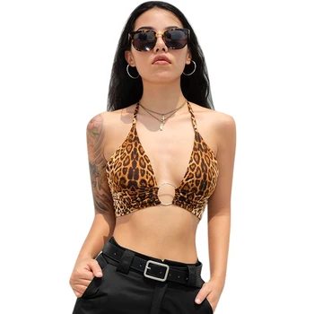 Leopard Vytlačené Sexy Plavky S Uväzovaním Za Plodín Top Ženy Letné Dámske Backless Bez Rukávov Sexy Krúžok Popruhy Visí Na Krku Backless Top