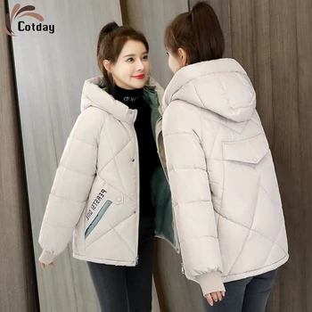 Cotday Zahustiť Čalúnená Bežné List Zimné Ženy Teplé Ženské Outwear Bunda Dámy Mujer Kabát Podpora Parkas Coats