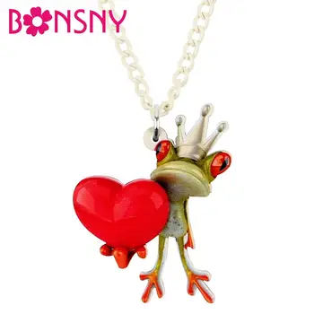 Bonsny Akryl Koruny Frog Red Srdce Náhrdelník Nezávislá Reťazca Choker Cartoon Šperky Dievča Teen Lady Party Festival Dekorácie, Darčeky
