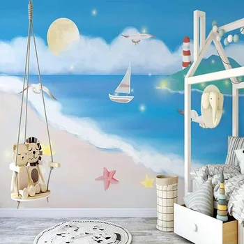Vlastné Samolepiace Nepremokavé nástennú maľbu, Tapety 3D Čerstvé Tichom Mraky Seagull detskej Izby Pozadí Steny Abstraktných De Parede