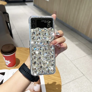 DIY Hand-made Luxusné Waterdrop Diamond Plný Pcoverage Telefón puzdro Pre Samsung Galaxy Z Flip 4 3 5 G Pevného PC Zadný Kryt Pre Ženy