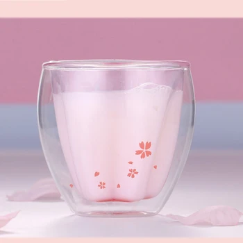 200 ml dvojité šálku kávy, vysoká borosilikátového skla, studený drink cup, hot drink cup, ružová cherry blossom pohár, pohár mlieka, mlieko šálku čaju