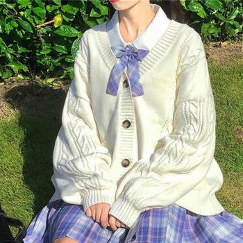 2021 nové sladké roztomilý dievča pletenie sveter lenivý škole štýl voľné rukáv Harajuku dievča JK jednotné sveter kabát s ~ 2XL