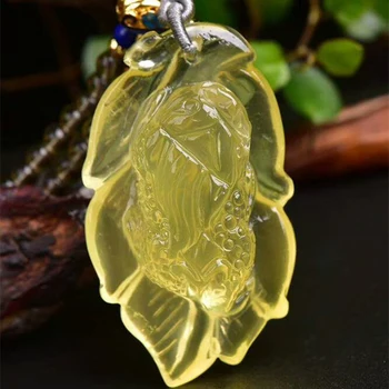 Jemné JoursNeige Žltá, Prírodný Krištáľ Náhrdelník Ručne Vyrezávané Pixiu Leaf Prívesok Sveter Reťazca Náhrdelník Lucky Pomoc Bohatých Šperky