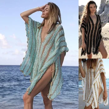 Letné Ženy Lady Voľné Čipky, Háčkovanie Bikini Zakryť Kimono Hlboko V Krku Plavky Kaftan Plavky Dovolenku Plážové Šaty, Tuniky