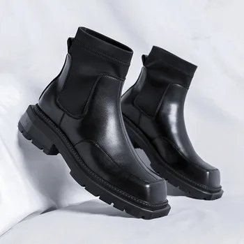 talianska značka dizajnér mužov topánky luxusné módne originálne kožené topánky punk hip hop šaty kovboj chelsea platformu členok botas