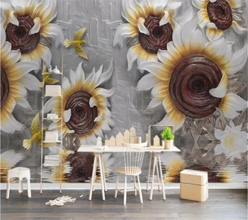wellyu Vlastnú tapetu 3D plastický stereo nástenné maľby slnečnica kvet, bohaté na TV joj stene obývacej izby, spálne, kaviareň tapety