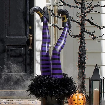 1 Pár Halloween Zlé Čarodejnice Nohy Mäkkej Tkaniny, Rekvizity Hore nohami Sprievodca Nohy s Boot pred domom Dekorácie Nádvorie Trávnik