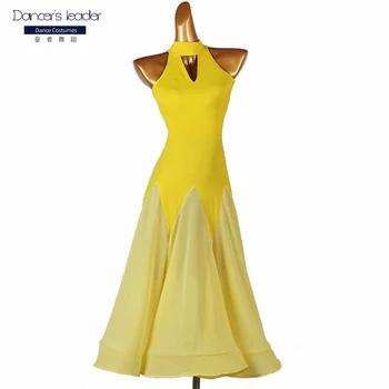 High-end vlastné moderného tanca žltá bez rukávov big swing sukne dospelé samice sála súťaže výkon kostým