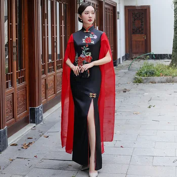 PLUS Veľkosť 3XL 4XL Žena Rayon Qipao Výšivky, Kvetinové Čínske Šaty Prom Party Šaty Vintage Mandarin Golier Cheongsam