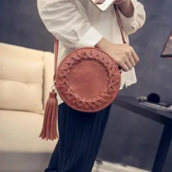 Nové módne strapec pletenie ženy taška cez rameno retro pu kožené ženy taška vintage ženy messenger tašky lady mini kabelky