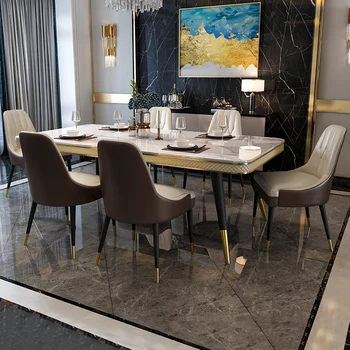 Svetlo luxusné rock tanier jedálenský stôl a stoličky zmes jednoduchý obdĺžnikový domácnosti mramorový stôl pre 6 osôb