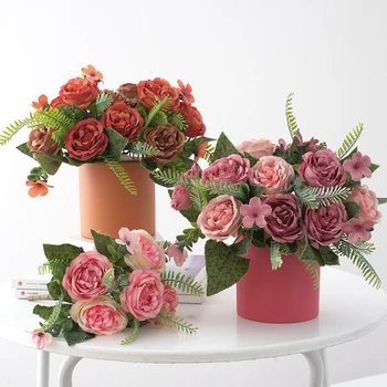 Umelé Kvety, Vázy, pre Domáce Dekorácie Vianočné Girlandy Falošné Rastliny Svadba Nevesta Vonkajšie Diy Darčeka Hodváb Pivónia Kytice