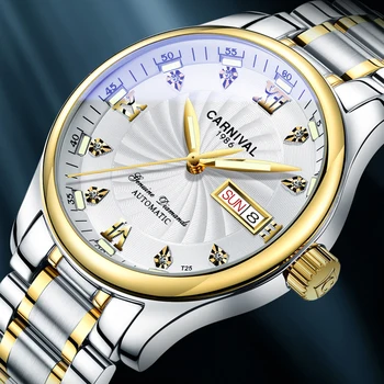 Švajčiarsky KARNEVAL Luxusné Značky MIYOTA Pohyb Muži Hodinky Automatické Mechanické Módy Svetelný Oceľové Náramkové hodinky Montre Homme