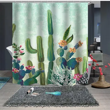 Zákazku Sprchový Záves Kúpeľňa Opony Oblasť 1,5 x 1,8 m 1.8 x 1.8 1.8 m x 2 m Kvetinový Kaktus Zelená