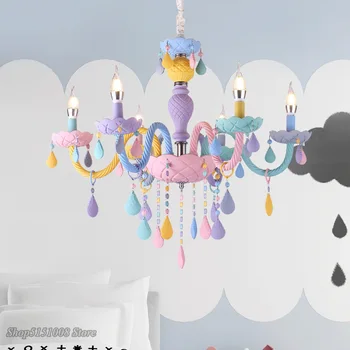 Nové macaron sviečkach crystal LED luster detskej izby, spálne, lampa kreatívne osvetlenie farba E14 luster zariadenia