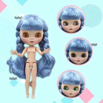 Blygirl Blyth bábiky Modrá-fialová zmiešané rany kučeravé vlasy 19 spoločný orgán bábika matné tvár shell nahé bábika môže jej šaty