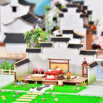 Drevená Bábika Dom, urob si sám Miniatúrne Stavebné Súpravy Čínsky Čaj Záhradný domček pre bábiky Model S Nábytkom Casa Hračky Villa Loft Hračky, Darčeky