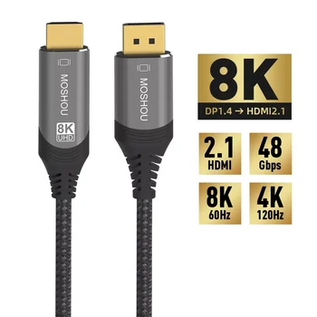 Moshou 8K DisplayPort-HDMI-kompatibilný Kábel UHD 8K@60Hz 4K@120Hz Ultra Rýchla 48Gbps HDR pre Projektor HDTV DP1.4 HD2.1