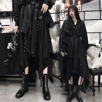 Japonské Ženy Šaty Letné Gotický BlackHarajuku Štýl, Módne Dlhé Mäkké Nepravidelný Sukne Pohode Dievčatá Sexy Streetwear