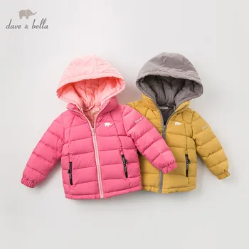 DB12011 dave bella zimné dieťa dole kabát dievčatá chlapci pevné kapucňou vrchné oblečenie detí 90% biele kačacie nadol čalúnená deti bunda